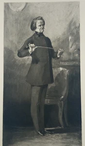 1870er antike Radierung passend Maestro Dirigent Schreibtischstuhl Mann viktorianisch - Bild 1 von 4