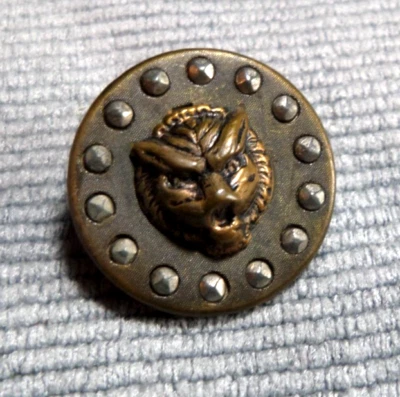 Vintage Antique Metal Picture Button ANIMAL HEAD - Image 1 of 4