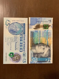 SCOTLAND ROYAL BANK 5 + 5 Ireland Pound Banknotes. 10 Pounds Total. 2 Cir. H - Picture 1 of 2