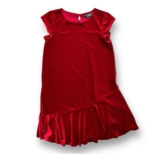 Lands End Girls Size 10/12 Youth Medium Red Velvet Fancy Short Sleeve Twirl Dres - Picture 1 of 2