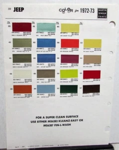 Jeep 1972 1973 Color Pintura Chips Folleto Por Martin Senour Pinturas CJ Wagoneer - Imagen 1 de 1