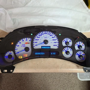 03-06 handcrafted sm bright orange Z71 LOGO SILVERADO WHITE SS BLUE LED CLUSTER - Picture 1 of 3