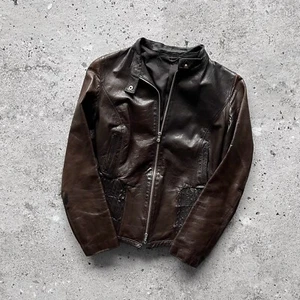 Vera Pelle Womens Vintage Brown Full Zip Leather Jacket Made in Italy Size XS/S - Picture 1 of 8