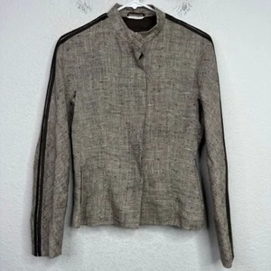 MaxMara Jacket Women Linen Silk Textured Stripe Long Sleeve Preppy Blazer - Picture 1 of 9