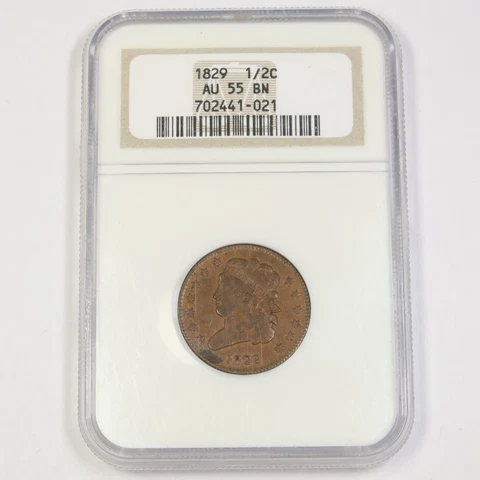 1829 P NGC AU55 BN Brown | Classic Head - Half Cent - 1/2c US Coin #43019B Cover