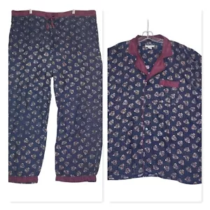Vintage Expressions Mens Pajama Set XL 100% Silk Blue Paisley Shirt Pants Lounge - Picture 1 of 21