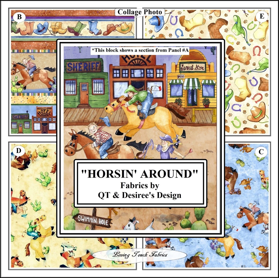 HORSIN' AROUND QT DESIREE'S CHILDREN HORSE WESTERN FABRIC PRICED @ 1/2 Y & PANEL - Image 1 of 1
