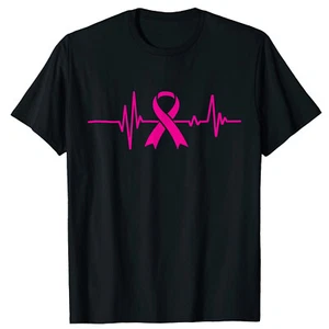 T-shirt nastro rosa battito cardiaco magliette supporto sensibilizzazione cancro al seno - Foto 1 di 4