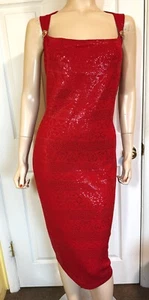 Wunderschönes rotes Strickkleid von St John Santana mit Pailletten bedeckt Größe 14 - Bild 1 von 12