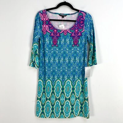 NEW Felicity & Coco Womens Size XS Thafter Shift Dress Blue Pink Paisley Print - Image 1 of 4