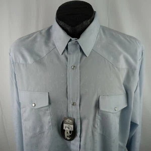 Roper Western Shirt 2XL Men L/S Pearl Snap Blue All Over Print Cowboy Rodeo - Picture 1 of 11