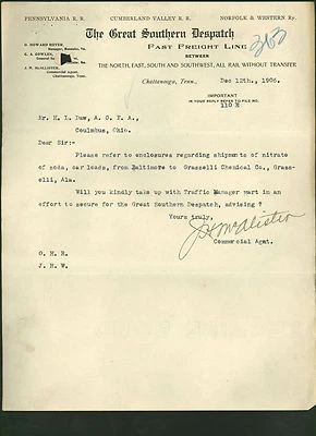 Great Southern Despatch Railroad signed 1906 letter + 1907 system map circular - Image 1 of 3