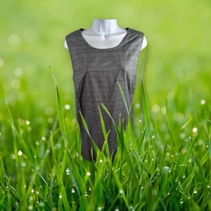 J Jill Sleeveless Women Top Blouse White Black Houndstooth Plaid Pleat Hem Sz L - Picture 1 of 8