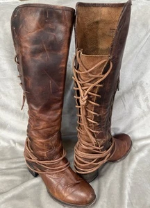 Freebird Coal Leather Boots Size 10 Cognac Brown Tall Lace Up Handcrafted - Bild 1 von 16
