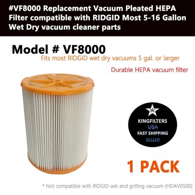 Filtro HEPA VF8000 1 pieza compatible con aspiradoras RIDGID más seco húmedo de 5-16 galones Foto 1 de 4