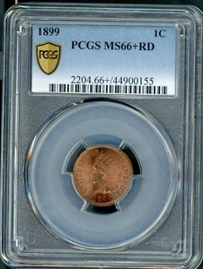 US 1899 PHILADELPHIA INDIAN HEAD SMALL CENT SLABBED PCGS MS66+ RD A3 - Picture 1 of 2