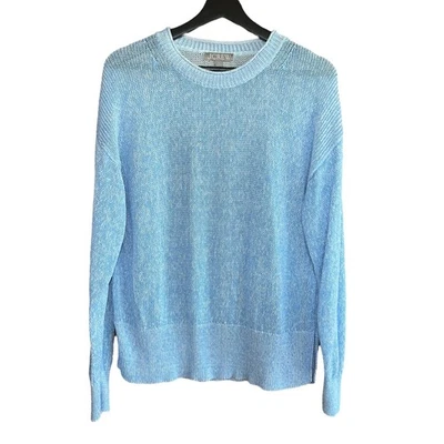 Suéter J.Crew Azul Algodón Lino Tejido Mujer S Cuello Redondo Pullover Top con Defecto Foto 1 de 4