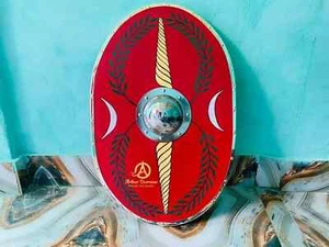 Scudo ovale medievale rosso romano perfettamente funzionante scudo armatura scudo cosplay regalo - Foto 1 di 6