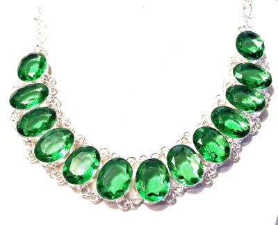 P E R I D O T Edelstein HANDGEFERTIGT  925 Sterlingsilber Big Halskette SCHMUCK. - Bild 1 von 4