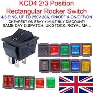 KCD4 2/3 Position Rectangular Rocker Switch 4/6 Pin 250V 16A ON OFF - Picture 1 of 23