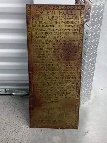 Antique Brass/Bronze Dedication Plaque "House on Stratford On Avon"-114 y.o Cover