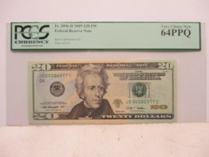 2009 $20 Low 3 digit Serial No 00000977 PCGS 64PPQ - Picture 1 of 2