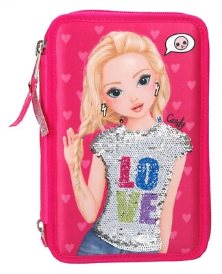 Depesche TOPModel 3-Fach Federtasche, gefüllt, Streichpaillette T-Shirt