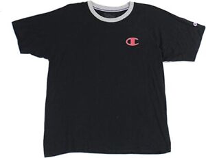 Champion Men's Athletics 100% Cotton Tee Black Sleep Logo T-Shirt (Large & XL)