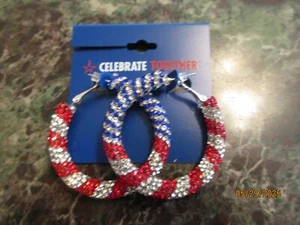 Celebrate Together Patriotic American Flag Hoop Sparkle Earrings 4th of July - Picture 1 of 2