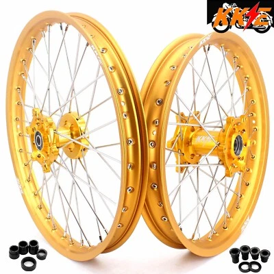 KKE 21/19 Dirt Bike Wheels Set for Suzuki RM125 RM250 1996-2008 Gold Hubs Rims - Image 1 of 4