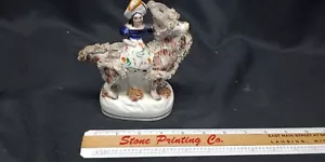 Antique Staffordshire porcelain figurine girl riding a goat circa 1860 - Picture 1 of 7