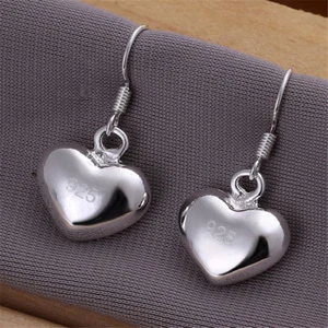 plata boda corazón pendientes joyería dijes liso lindo mujer lindo regalo lo último - Imagen 1 de 2