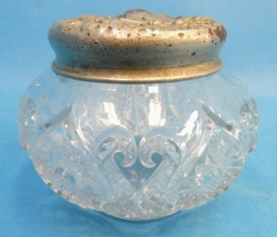 Vintage Used Star Pattern Glass Bowl Container with Silver Lid Decorative - Image 1 of 4