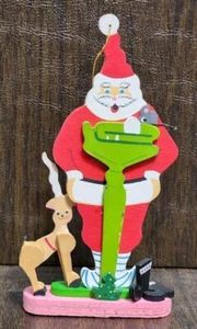 1983 EMGEE SCHMID Santa on Scale Christmas Tree Ornament Wooden Figurine 5.5" - Picture 1 of 13