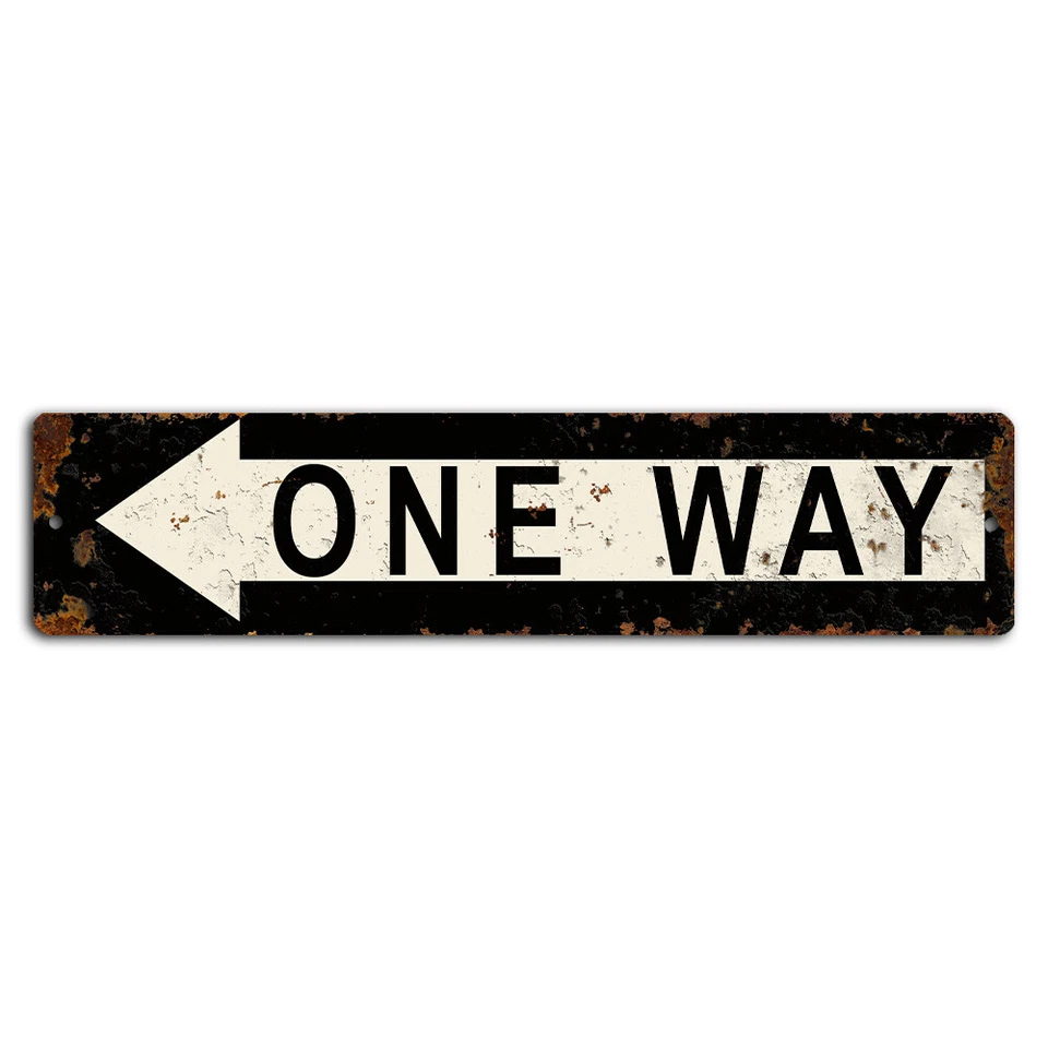 One Way Black Rustic Left Pointing Street Sign - 18x4 Inch Metal Decor - Image 1 of 1