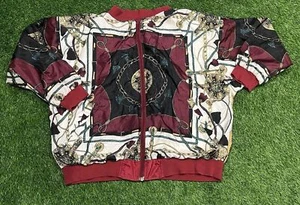 Sporting Club Vtg 80s Womens L Oversized Satin Bomber Jacket Equestrian Chains - Picture 1 of 9