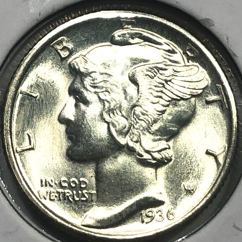1936 Uncirculated Mercury Silver Dime #19636 Cover
