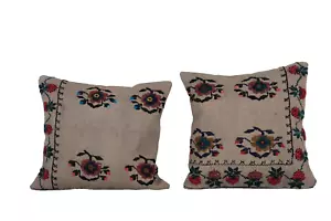 Set of Handwoven Kilim Pillows - Square Floral Kilim Pillow Covers - Picture 1 of 4