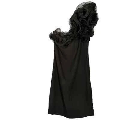 Victor Costa 1970s One Shoulder Organza Lace Black Crepe Mini Dress Size XS/S - Image 1 of 4