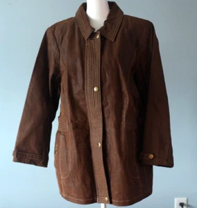 BRADLEY Bayou Leather Jacket Brown Women Size 1X Vintage 90s Satin Lined Western - Picture 1 of 23