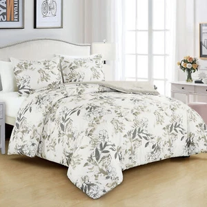 Chezmoi Collection Julia Floral Leaves Printed Microfiber Comforter Set - Picture 1 of 6