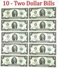 10 Consecutive Serial # Uncirculated $2 Bills Two Dollar Bills