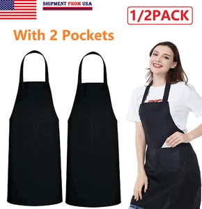 Waterproof Men Women Adjustable Bib Apron with Two Pockets Kitchen Cooking Apron