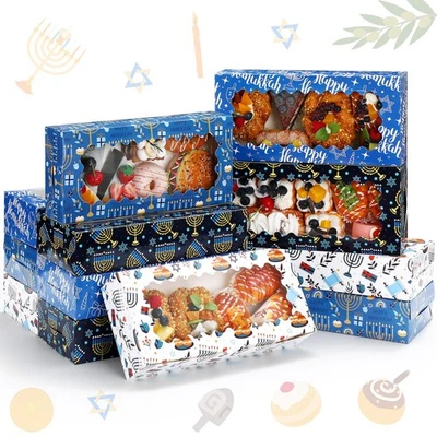 12 Pcs Hanukkah Cookies Boxes with PVC Window Chanukah Bakery Treat Box for G... - Image 1 of 4