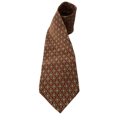 Gianfranco Ferre 100% 真丝领带红色和绿色几何图案意大利制造 — 第 1/4 张图片