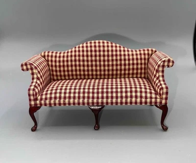 MINIATURE DOLLHOUSE 1:12 - BESPAQ FAIRFAX CAMEL BACK RED PLAID SOFA - 10020CP - Image 1 of 3