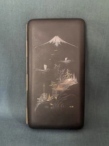 Portasigarette vintage giapponese Fuji Mountain damascato oro 24k intarsiato 6"x3" - Foto 1 di 17
