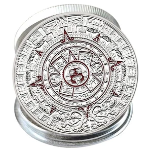 Moneda Calendario Oro Azteca Serpiente Emplumada Ouroboros Plateado Exhibición Medalla - Imagen 1 de 7