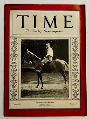 March 2, 1931 Time Magazine DAVID SINTON INGALLS Cover. RARE - Image 1 of 4