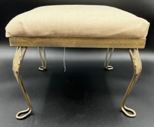 Vintage Furniture Ottoman Wrought Iron Upholstered 12" W 10” T Canvas Topping - Picture 1 of 10